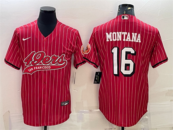 Men's San Francisco 49ers #16 Joe Montana Red With Patch Cool Base Stitched Baseball Jersey